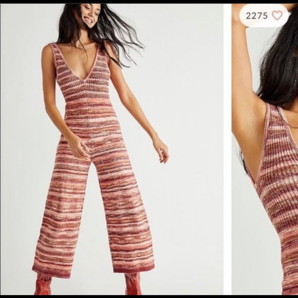 Free People Lovesick Knit Sleeveless V Neck Jumpsuit